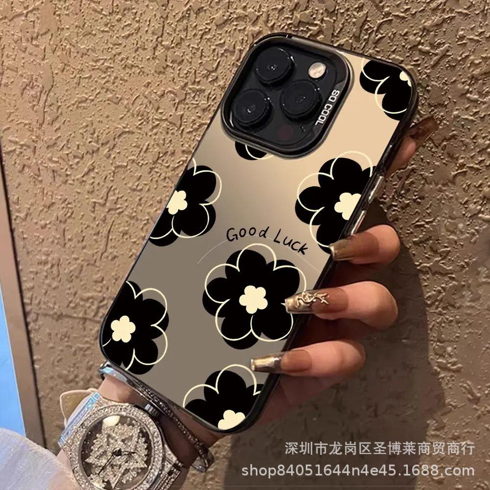 Черный цветок для Apple 15 цветной серебряный iPhone14Pro креативный 11promax матовый 16 защитный чехол 17