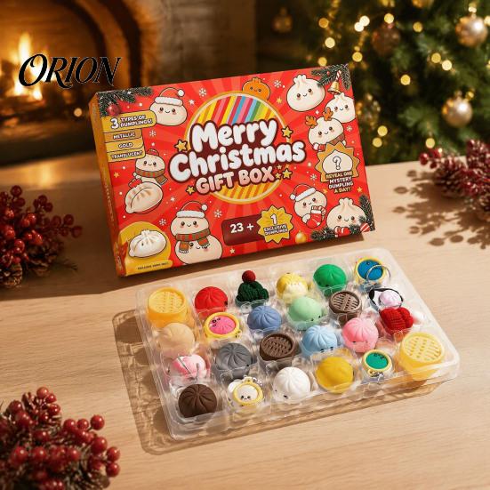 Рождественская подарочная коробка с пельменями Merry Box, Рождественский календарь ожидания с игрушками-антистресс для снятия напряжения, 24 дня, игрушка-паровой пирожок, мягкие игрушки