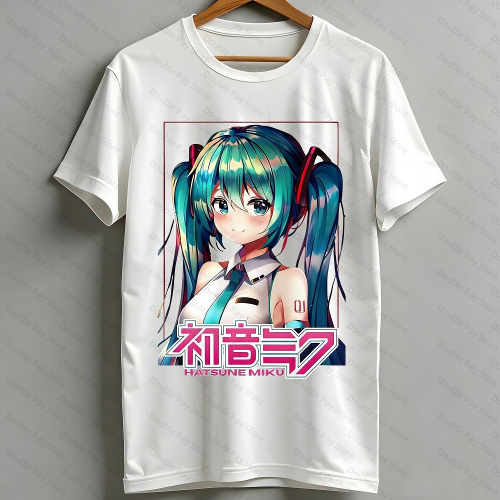 Кавайная футболка с Мику Милая футболка с графикой Vocaloid Аниме Повседневные топы с коротким рукавом для девочек-подростков Женщин Унисекс Футболки Женские футболки