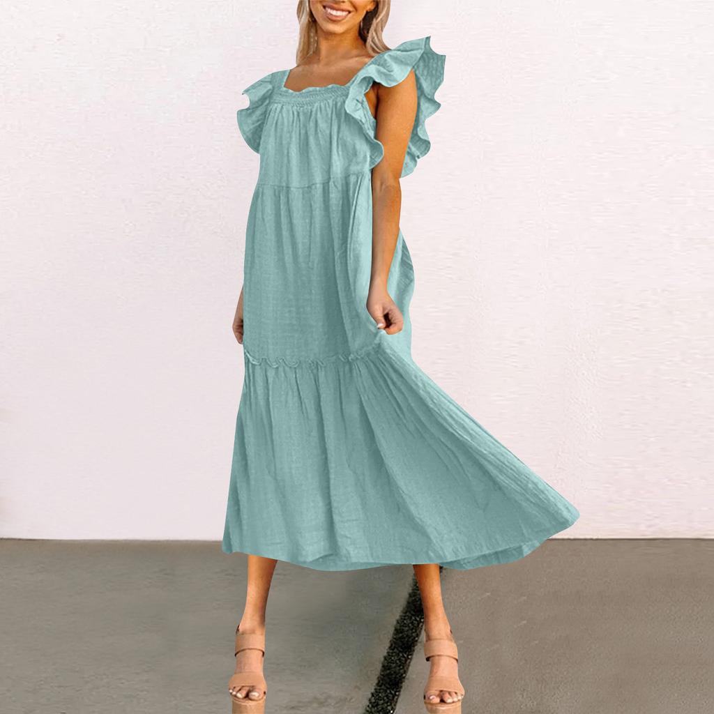 Женское весенне-летнее платье с квадратным вырезом и открытыми плечами, элегантное платье с юбкой с рюшами