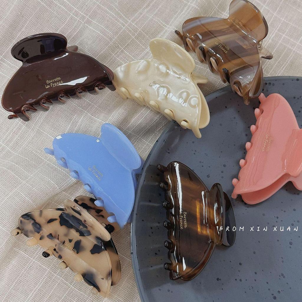 Корейская заколка для волос среднего размера из ацетата конфетного цвета с золотой этикеткой