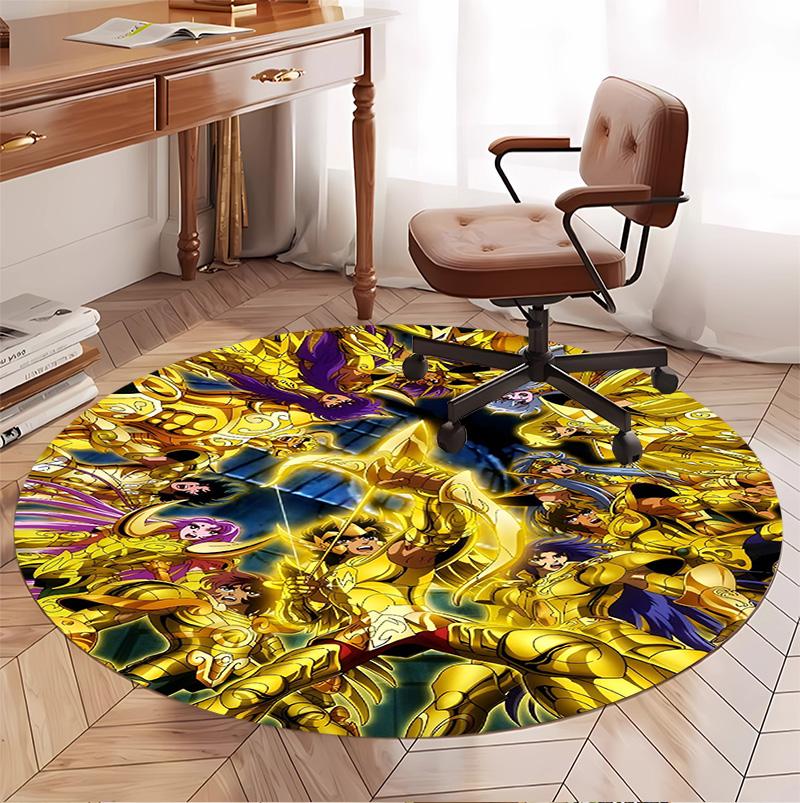 Saint Seiya Pattern Round Rug, Indoor/Outdoor Mat, for Picnic, Gameroom, Bedroom, Office, Living Room, Home Decor Carpet, Birthday Gift