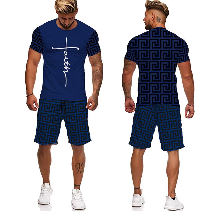 Summer Beach Brand Luxury 3D Printing Men Sets Two Piece Outfits Sets Casual Tracksuit Men's T-shirt Suit Streetswear Tshirt Set