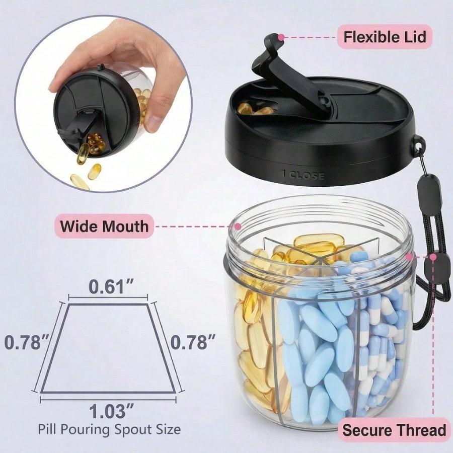Compartment Pill Organizer, Travel Pill Case With Anti-Mix Design – Portable Supplement Container.