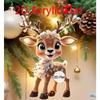 Cute Elk Baby with Christmas Lights Acrylic 2D Flat Pendant Christmas Tree Decoration  Pendant Car Rearview Mirror Pendant Holiday Decoration Pendant