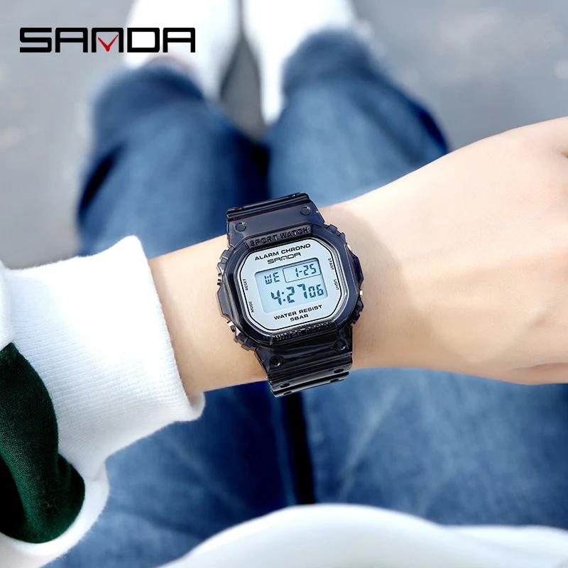 SanDa Fashion Sports Watch Enthusiast Gift Transparent Strap LED Digital Waterproof Ladies Electronic Watch Men's 2009