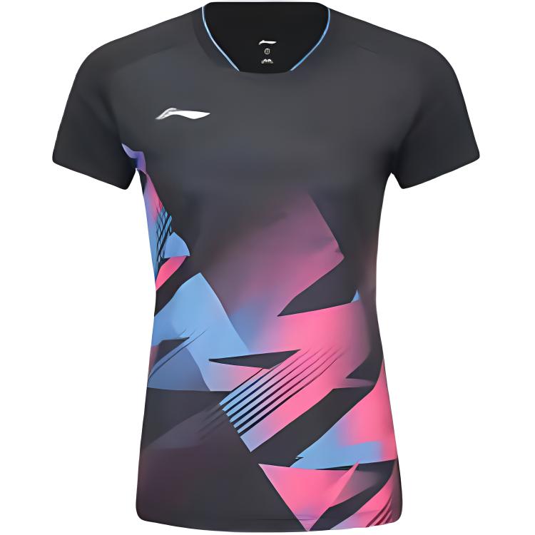 Li-Ning V-Neck Quick-Dry Breathable Short Sleeve T-Shirt Women Tops Black AAYU234-1