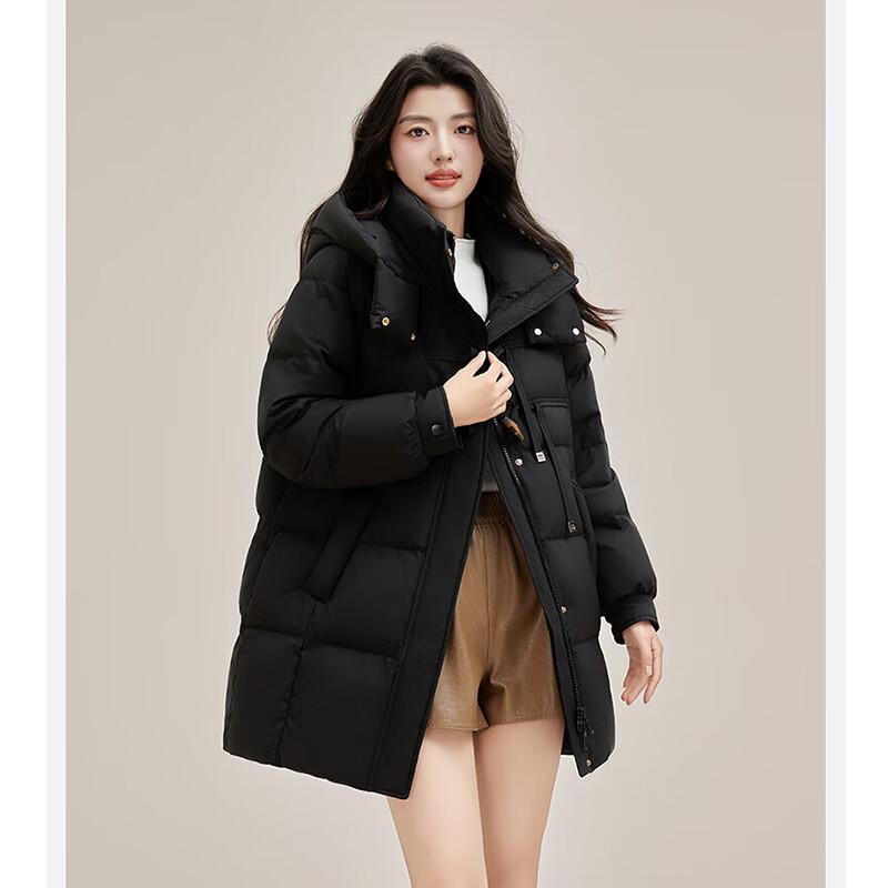 Yaya Женская средней длины свободная куртка с капюшоном на утином пуху