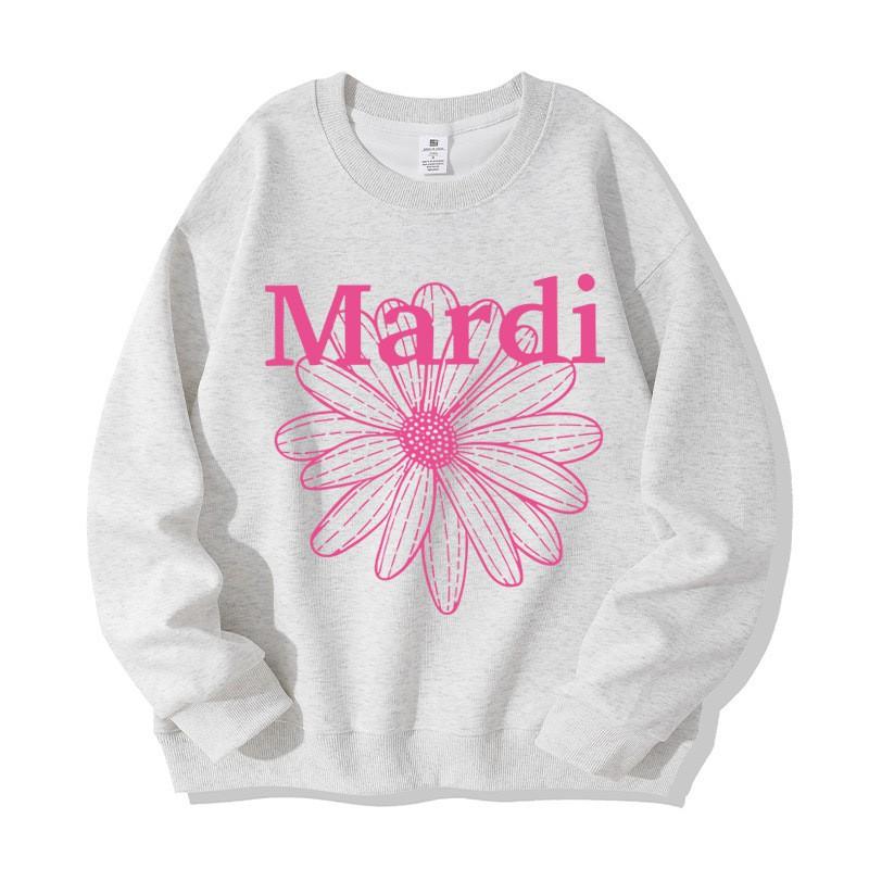 Womens Oversized Round Neck Daisy Print Sweatshirt Korean Style Winter Casual Top