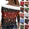 Женский осенне-зимний пуловер с длинными рукавами и одним плечевым ремнем с рождественским принтом