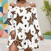 Women Plus Size Cold Shoulder Long Sleeve White Leopard Star Heart Print Dress