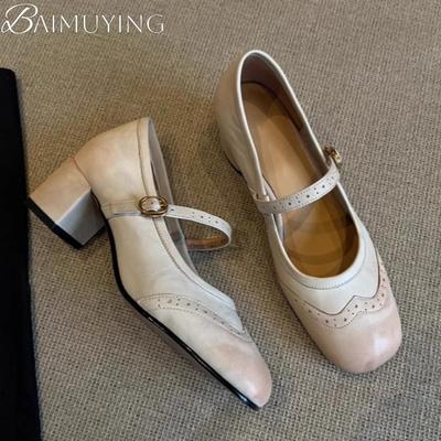 Балетки Мэри Джейн Туфли на высоком каблуке Женские Сандалии с квадратным носком Лето 2025 Мелкие Ретро Платье Тренд Мягкая кожа Массивные туфли-лодочки