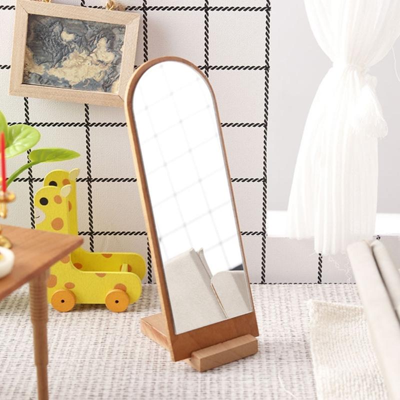 Безопасное для детей полноразмерное зеркало в деревянной раме с ударопрочной ПВХ-линзой, напольное зеркало для кукольного домика, декора гостиной