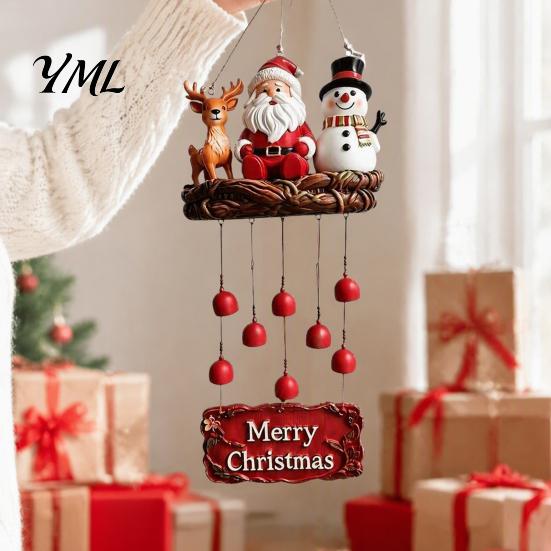 Artistic Garden Decorations for Patio Christmas Santa Wind Chime, Festive Hanging Ornament, Claus Snowman Elk Balcony Chime Yard Porch Holiday