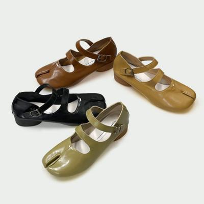 2025 Туфли таби для женщин на низком каблуке с раздельным пальцем зеленые туфли Мэри Джейн удобные черные бежевые коричневые таби