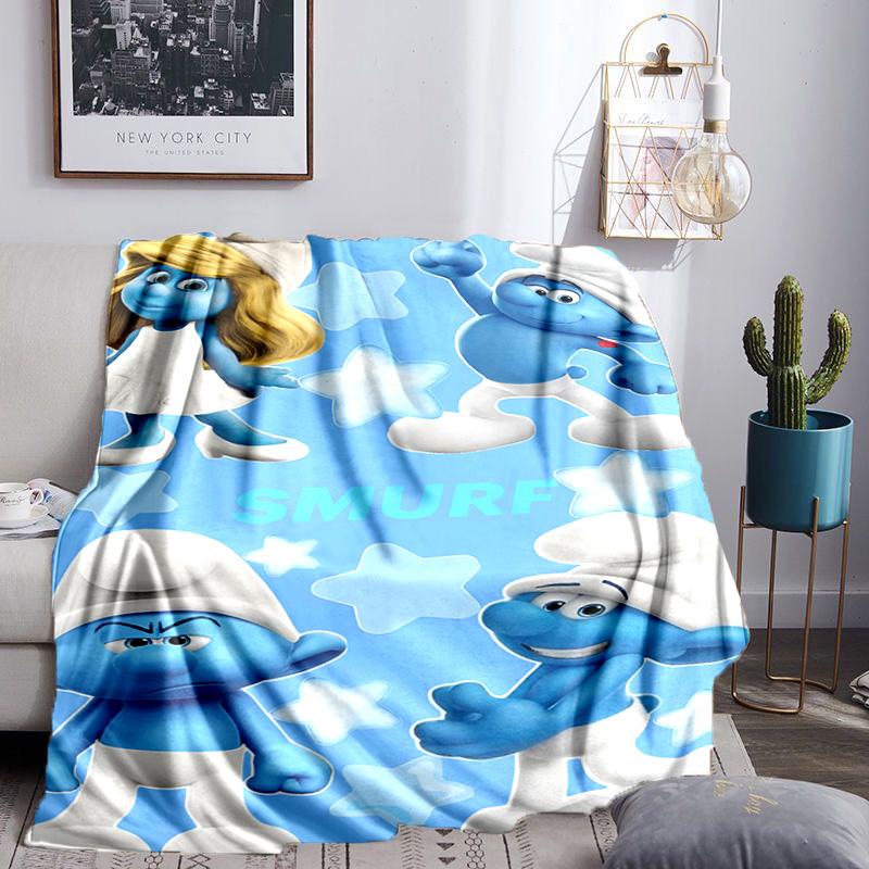 Blue Smur-f Characters Throws Blanket Flannel Blankets Plush for Couch Bed Gifts for Men Women Travel picnic blanket Christmas fan gifts