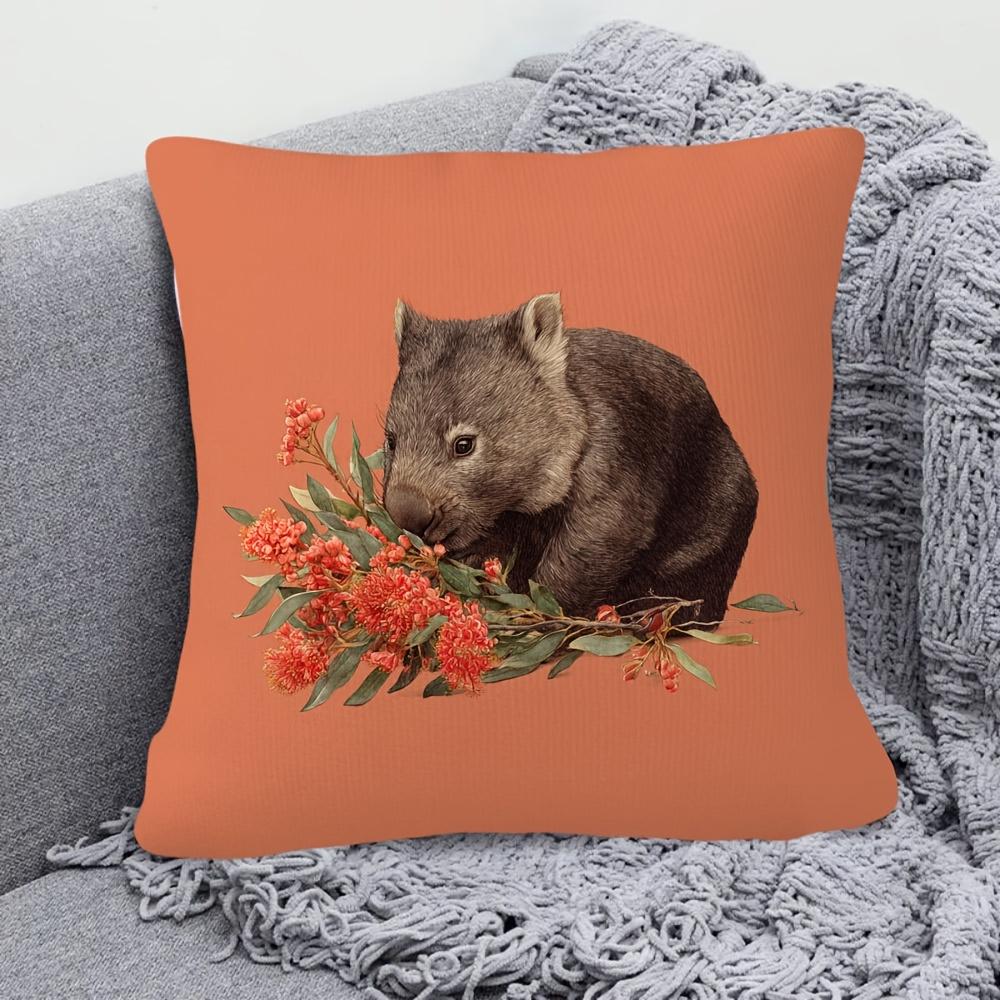 Double Sided Wombat Decorative Pillowcase D Printed Australian Animal with Red Flower Cushion Cover for Sofa Decor PC