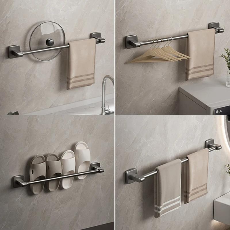 Держатель для полотенец Space Aluminum No Drilling Organizers для полотенец в ванной Самоклеящаяся вешалка для полотенец Полки для ванной Вешалка для полотенец для рук