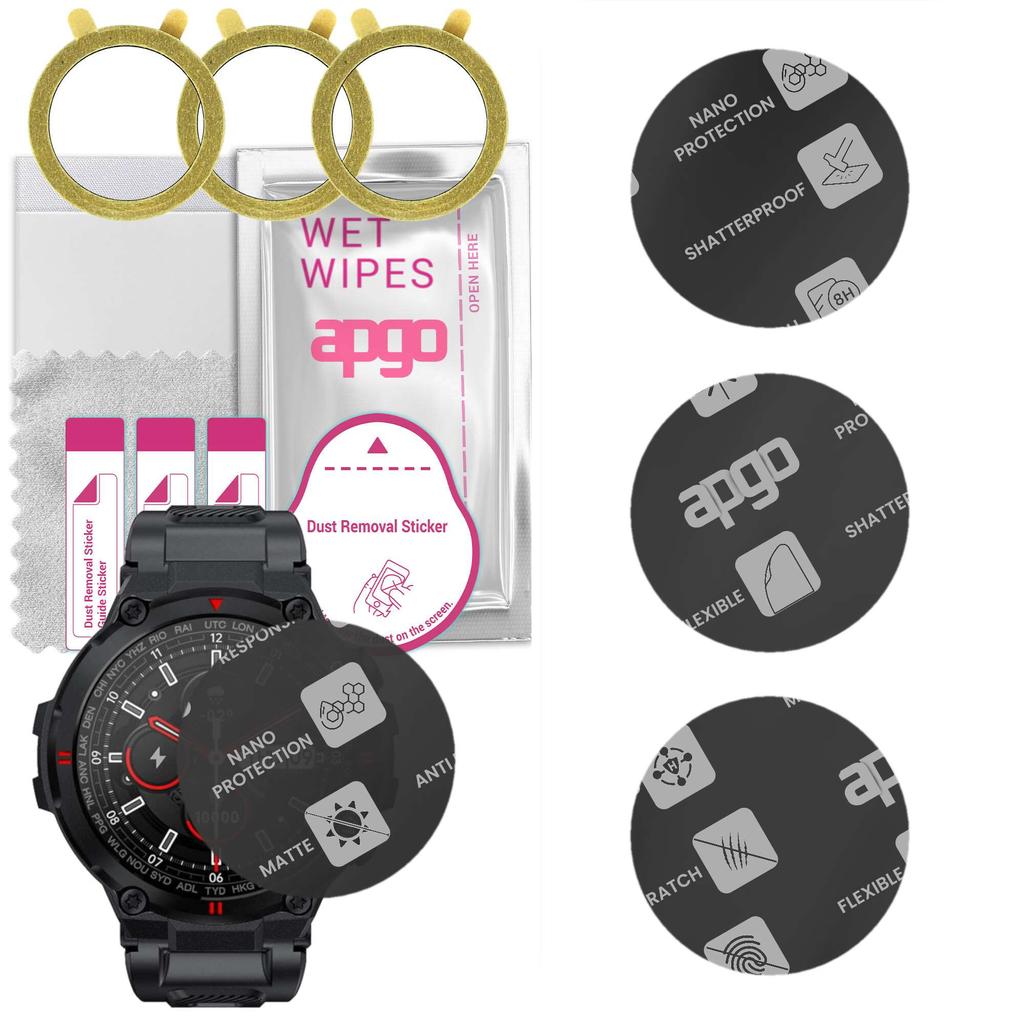 3x Apgo MATTE Hybrid Glass Screen Protector for Smartwatch K22, Tempered Glass Substitute, Non-cracking