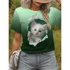 Stylish Animal Cat Print Tops Loose Crew Neck Tops Versatile T-Shirts Women’s