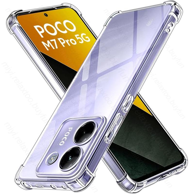 Прозрачный противоударный силиконовый мягкий чехол для Xiaomi Poco M7 Pro 5G Прозрачная защитная funda PocoM7Pro Little Poko M7Pro