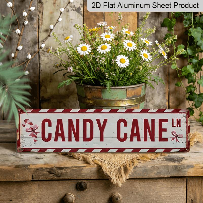 1pc, 2D Flat, Retro Sign, CANDY CANE Sign, Funny Text Sign, Funny Rectangle Aluminum Decorative Sign, (15.7''x3.9''), Unique Christmas Decorations