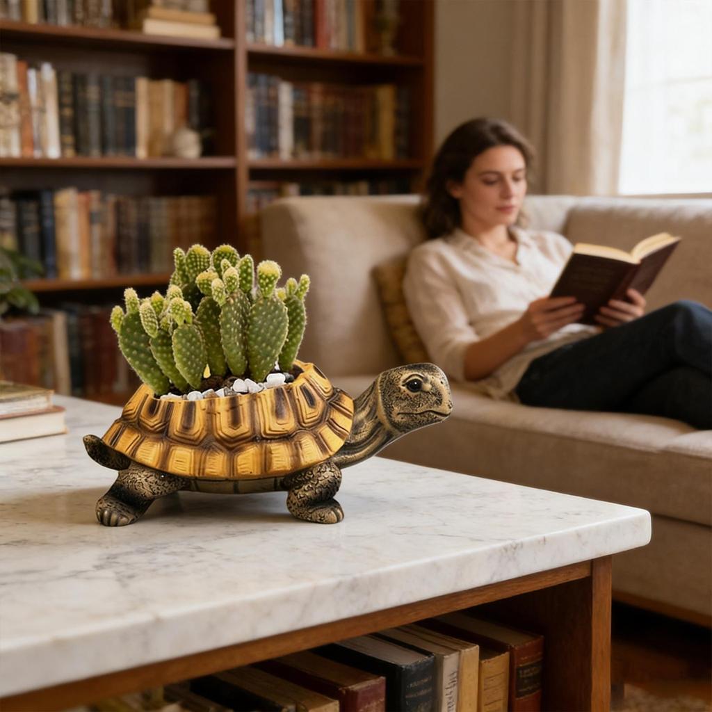 Turtle Flower Pot Plant Container Desk Decorations Small Planter For Flowers Succulents Cactus Indoor Home Office Bedroom Living