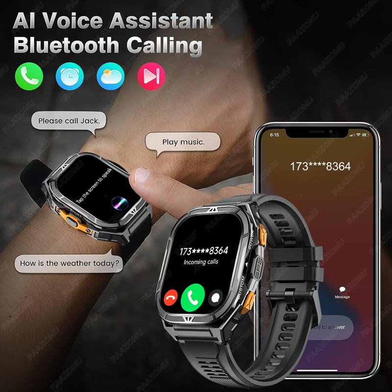 Новые смарт-часы с GPS 2025 для мужчин, 1,96-дюймовый HD AMOLED экран, компас, Bluetooth-звонки, водонепроницаемость 5 атм, спортивные смарт-часы для Android iOS