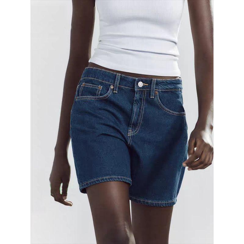 Za2025 Summer New Women Clothes Versatile Slimming Mid Waist Simple and Versatile Denim Casual Shorts 4365005