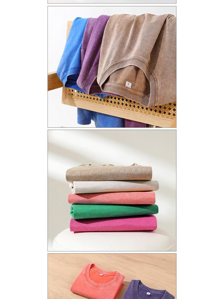 230 г Футболка тай-дай с вареным эффектом и потертостями, европейский крой, с круглым вырезом и приспущенным плечом