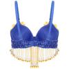 Womens Sparkly Sequins Belly Dance Top Adjustable Straps Plastic Beaded Tassels Underwired Bra