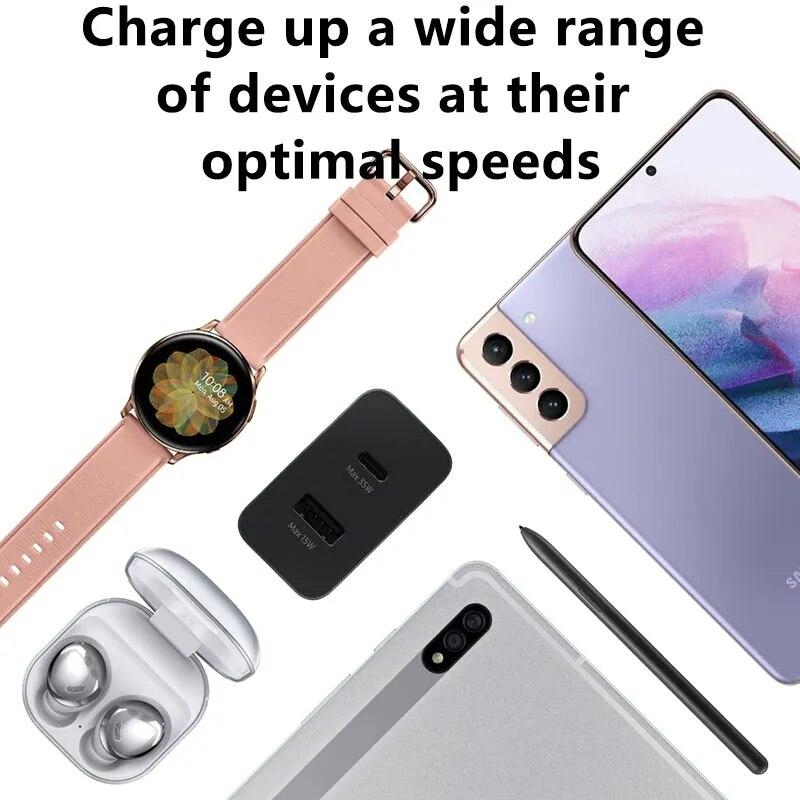 Зарядное устройство мощностью 35 Вт, двухпортовый настенный адаптер для сверхбыстрой зарядки PD 3.0 для SAMSUNG Galaxy S20 S22 S21 S23 S24 Ultra A73 A54 ПРИМЕЧАНИЕ 20 10 Телефон и устройства