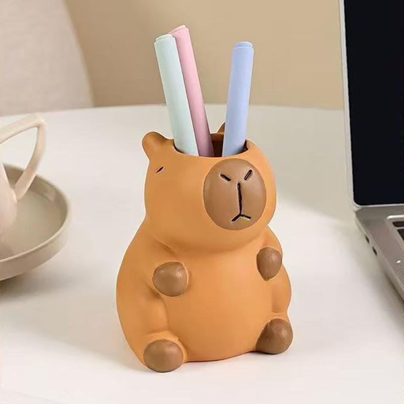 Cartoon Capybara Pen Holder Tabletop Storage Interesting Capybara Pencil Storage Box Multi-Functional Cosmetic Organizer