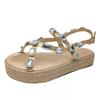 Fashion Platform Sandals Handmade Rhinestones Summer Open Toe Sandals Women Comfortable Plus Size 35-43 Sandalia Feminina