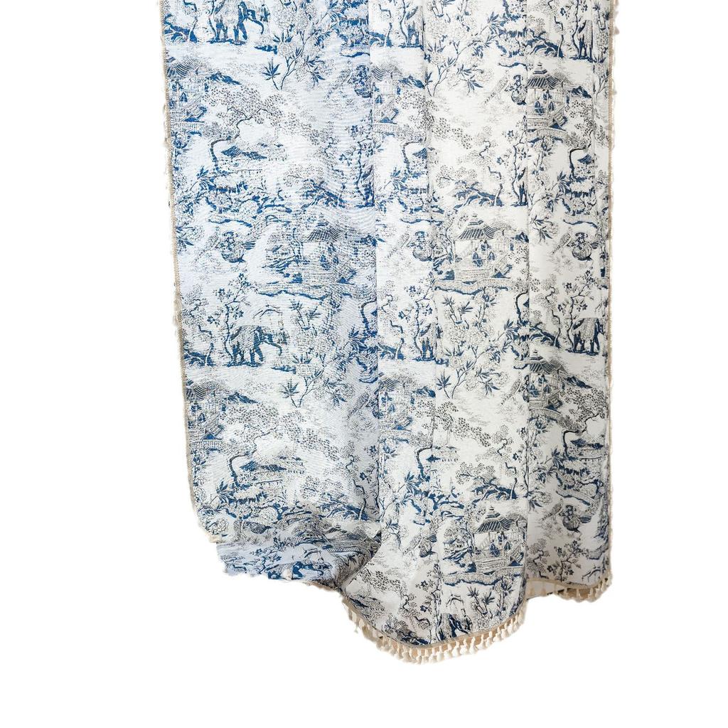 Curtain Finished Half Curtain B & B Tea Room Bedroom Balcony Dining Room Short Curtain Printed Plant Tassel Coffee Curtain