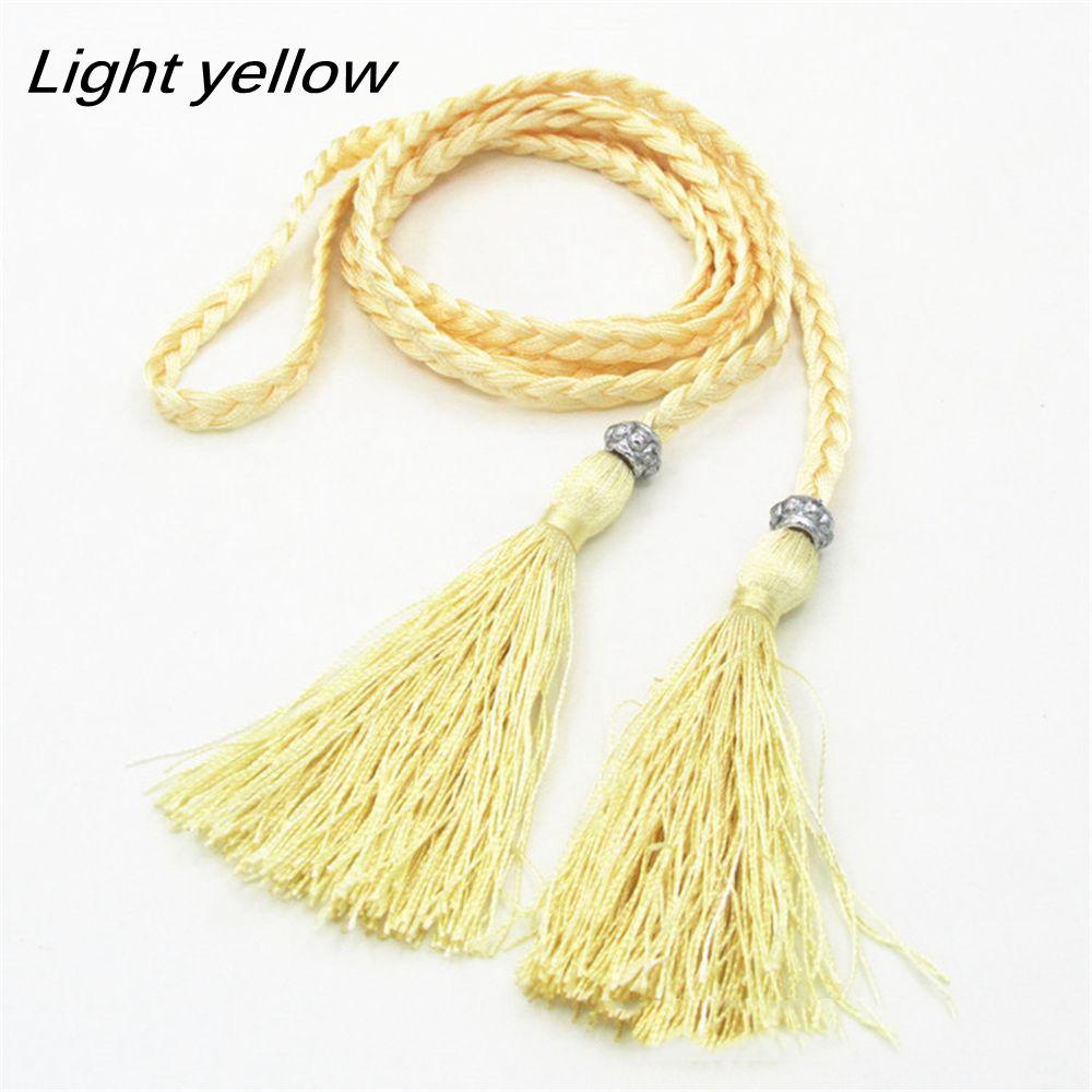 Thin Rope Self-Tie Woven Tassel Belt Bowknot Decorated Waist Women Braided