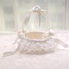 Lace Ruffles Wedding Baskets Bowknot Flower Baskets for Wedding Ceremony Wedding Flower Girl Basket with Flower Handle