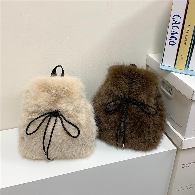 Schoolbag new fashionable and cute imitation fox fur plush bag autumn and winter large capacity plush bag medium and large high school student