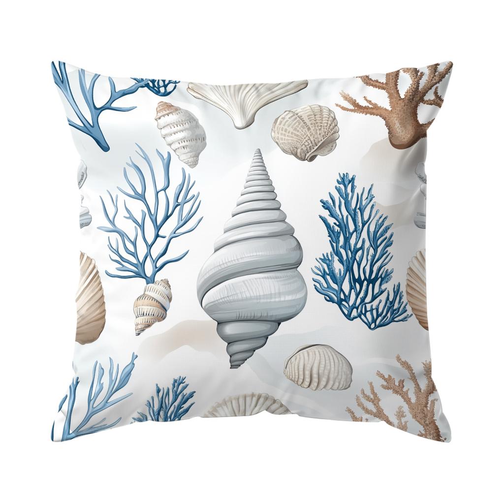 Pcs Watercolor Seashells And Seaweed Singlesided Printed Cushion Coversuitable For Living Roombedroomcar Decoration