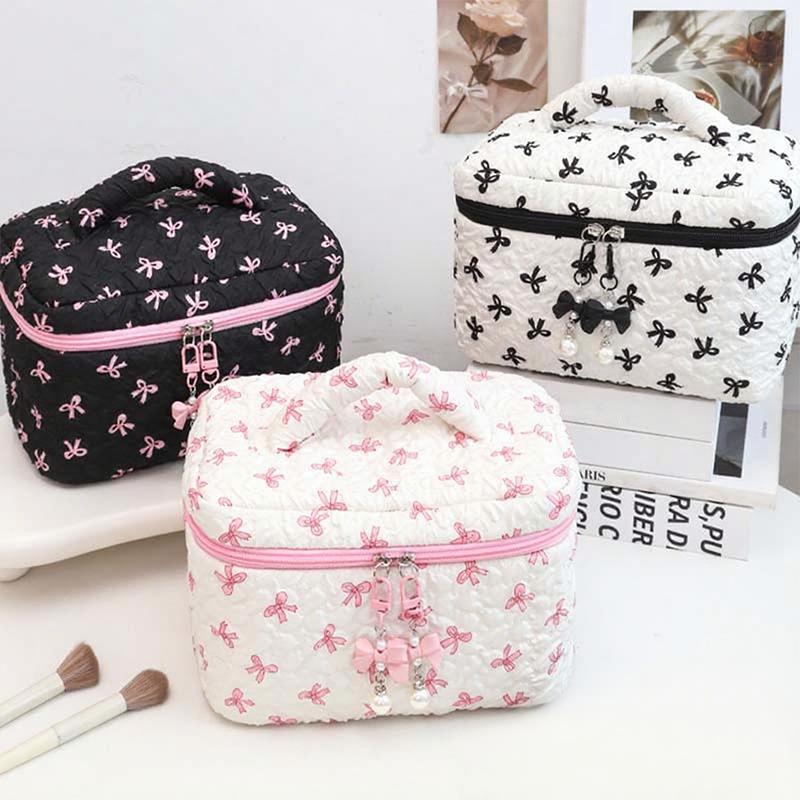 WTEMPO Элегантные косметички с принтом банта, большой вместимости, высококлассные женские сумочки для ухода за ногтями, дорожные сумки для хранения косметики, кошельки на молнии с двумя головками