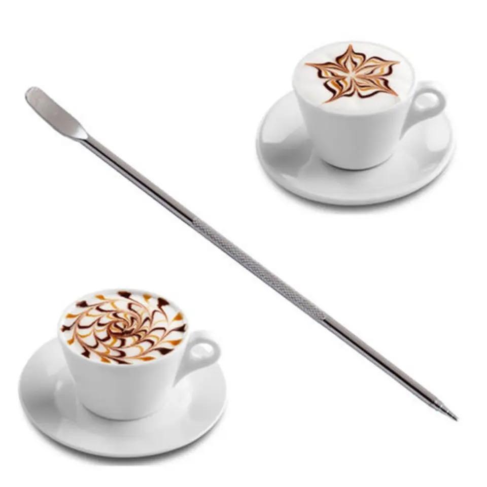 Stainless Steel Chocolate Shaker Cocoa Flour Coffee Sifter 16Pcs Coffee Stencils Template Strew Pad Duster Spray Tools