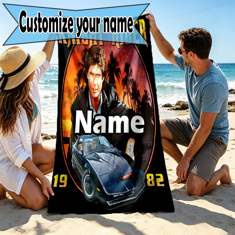 Custom Name Personalized Knight Rider Print Beach Towel, for Trip Camping Beach Party Home Decor, Birthday Gift for Family & Friends
