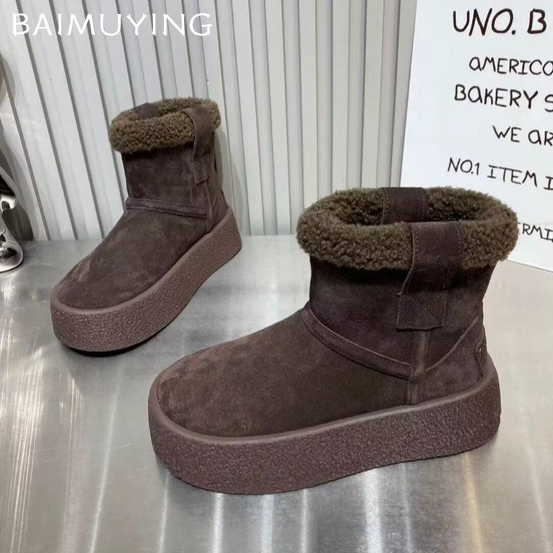 Ботильоны женские на платформе с мехом, зимние ботильоны, замшевые короткие, плюшевые, дизайнерские, хлопковые, тренд 2025 года, теплые, повседневные, зимние, женские ботинки