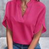 Solid Color Notch Neck Blouse, Casual Short Split Sleeve Blouse For Spring & Summer, Women's Clothing