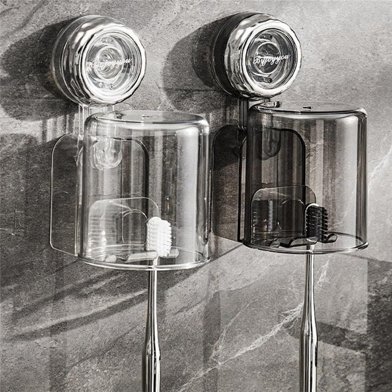 Съемный держатель для зубных щеток на присоске с крышкой для стакана воды для ванной комнаты, органайзер для хранения зубных щеток для душа, прочный B