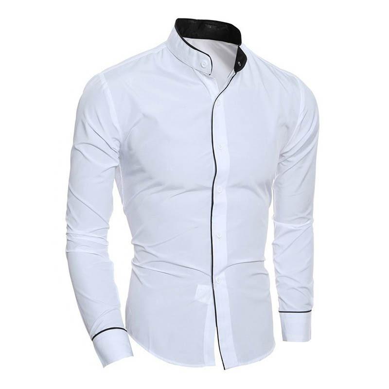 New Men's Slim Classic Solid Color Simple Stand Collar Shirt Personality Splicing Cardigan Base Shirt