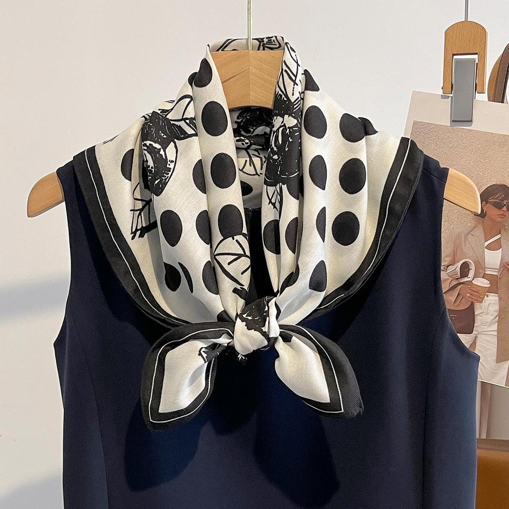 Polka Dot Spring and Summer Fashion Square Scarf for Women In Autumn and Winter Warm Scarf Air Conditioning Shawl Thin Silk Scarf Scarf Scarf