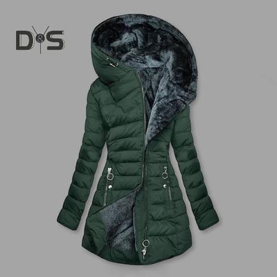 Женская зимняя куртка с подкладкой, большого размера, с мягкой подкладкой, застежкой-молнией, средней длины, с капюшоном, верхняя одежда, однотонный теплый ветрозащитный пуховик