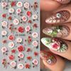 5D Embossed Nail Art Stickers White Flower Nail Decals Engraving Floral Nail Slider Tips