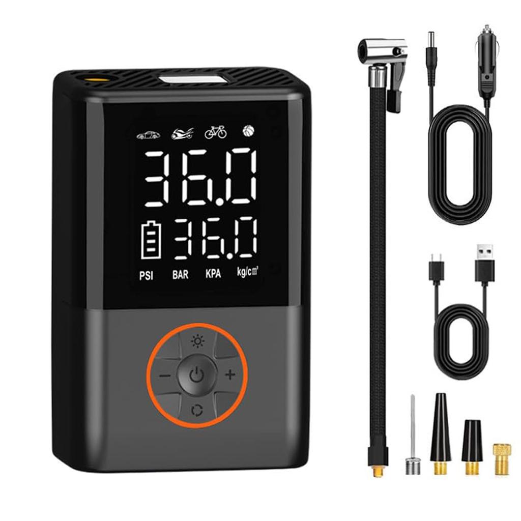 Портативный компрессор для накачивания шин, беспроводной велосипед с цифровым дисплеем значений, автомобильные шины 150 фунтов на квадратный дюйм со светодиодными фонарями для автомобилей, мотоциклов